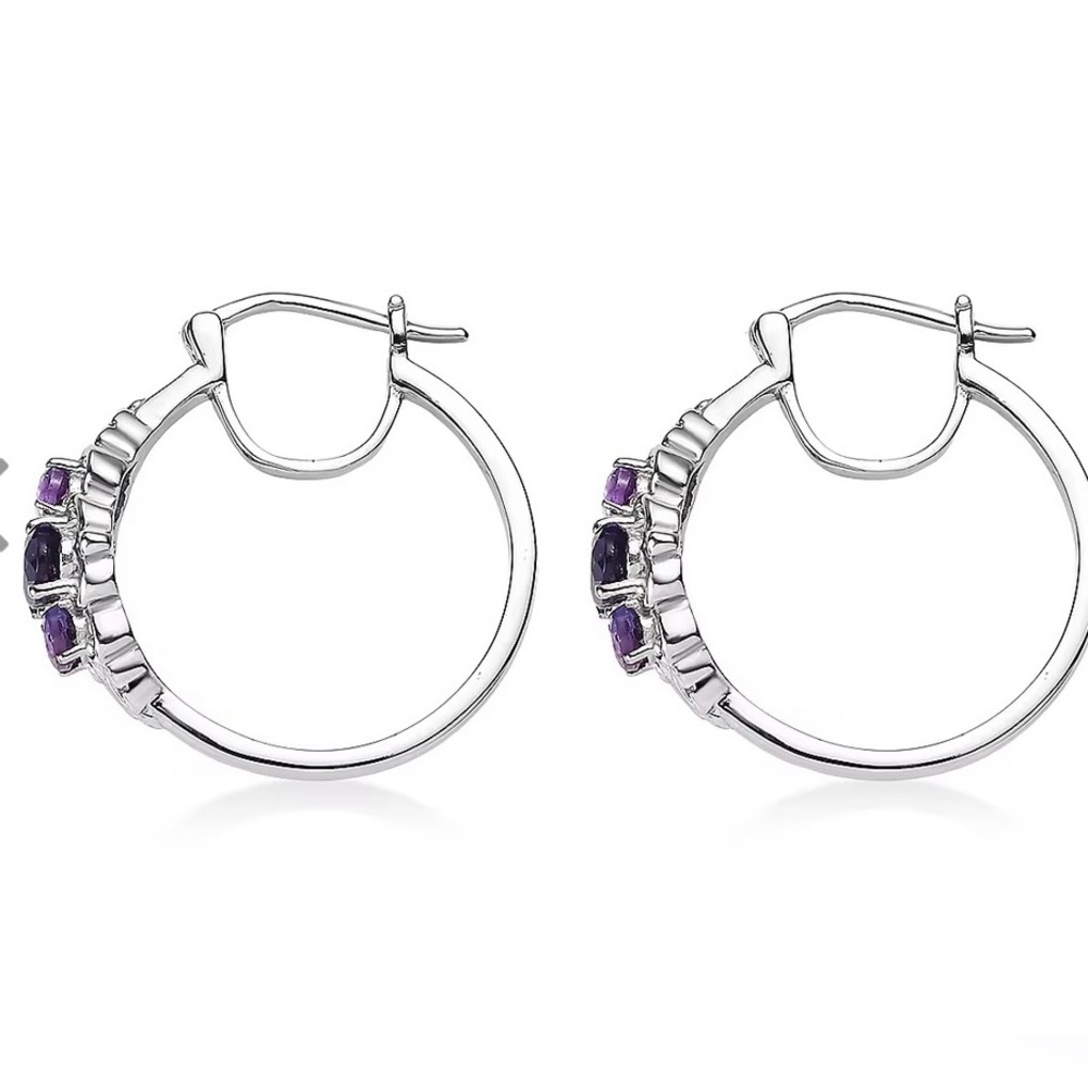 NWT African Amethyst 1.60 ctw Hoop
Earrings in Hypoallergenic Stainless Steel - Picture 6 of 8